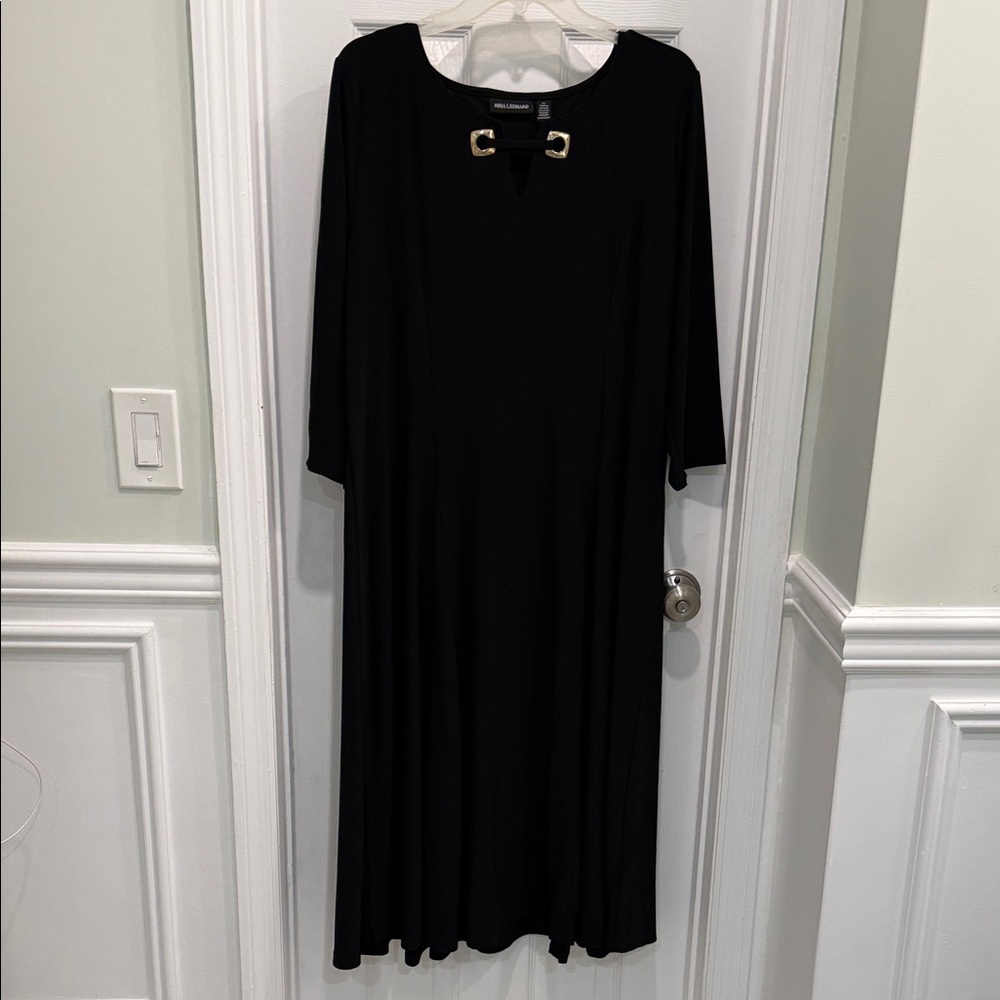 Nina Leonard Black Dress with Gold Details